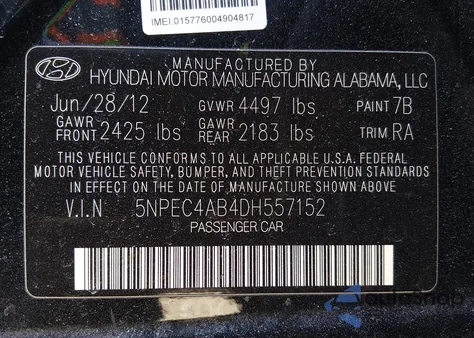 2013 Hyundai Sonata Limited 2.0T z USA, uszkodzony, nr VIN 5NPEC4AB4DH557152